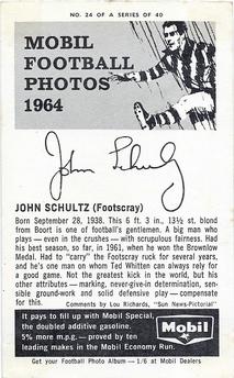 1964 Mobil Football Photos VFL #24 John Schultz Back